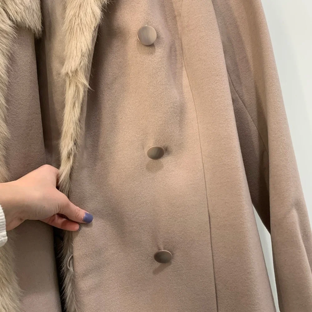 Dennis Basso Faux Fur Trim Wrap Coat NWOT - Picture 4 of 11